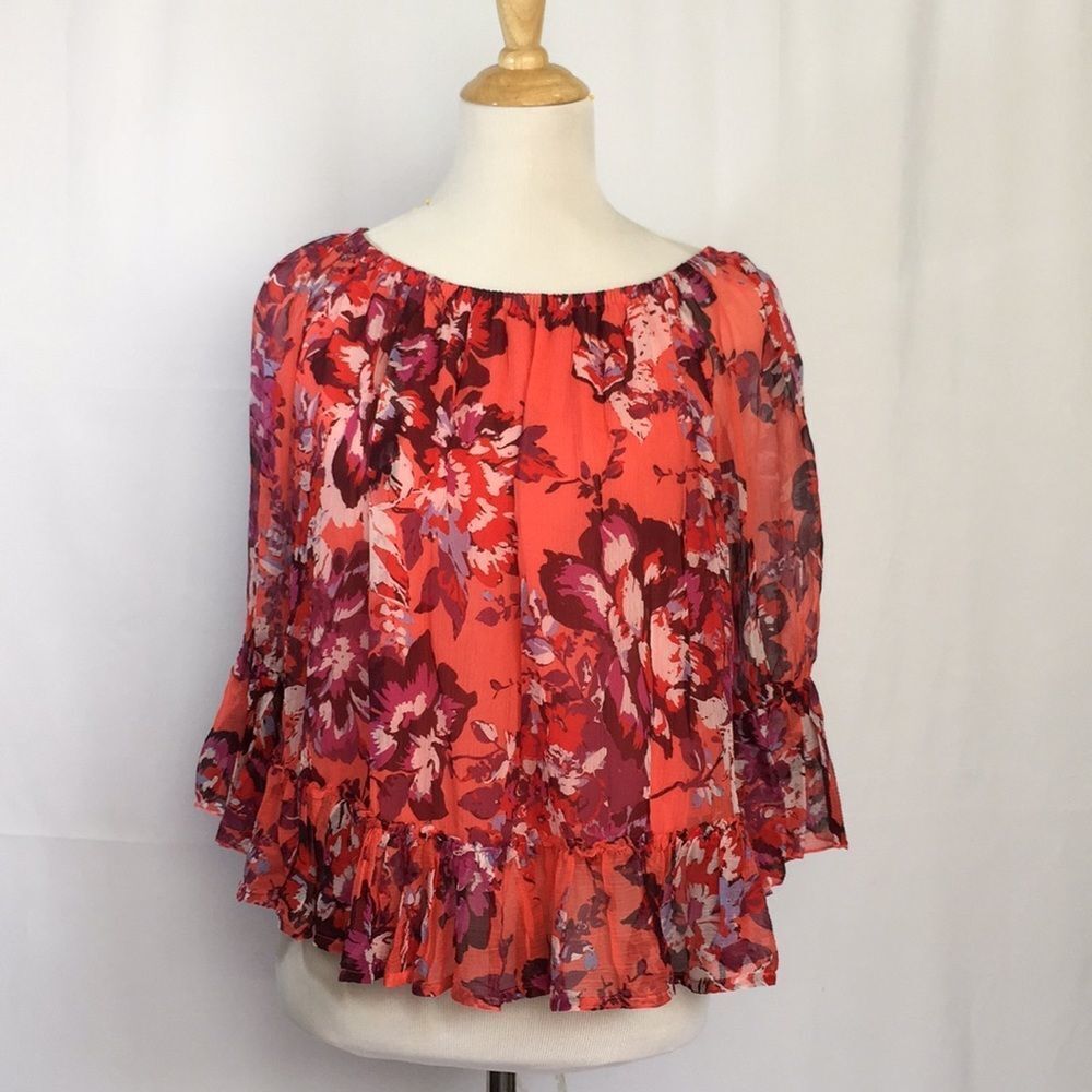 Lucky Brand Floral  Blouse Top Size S